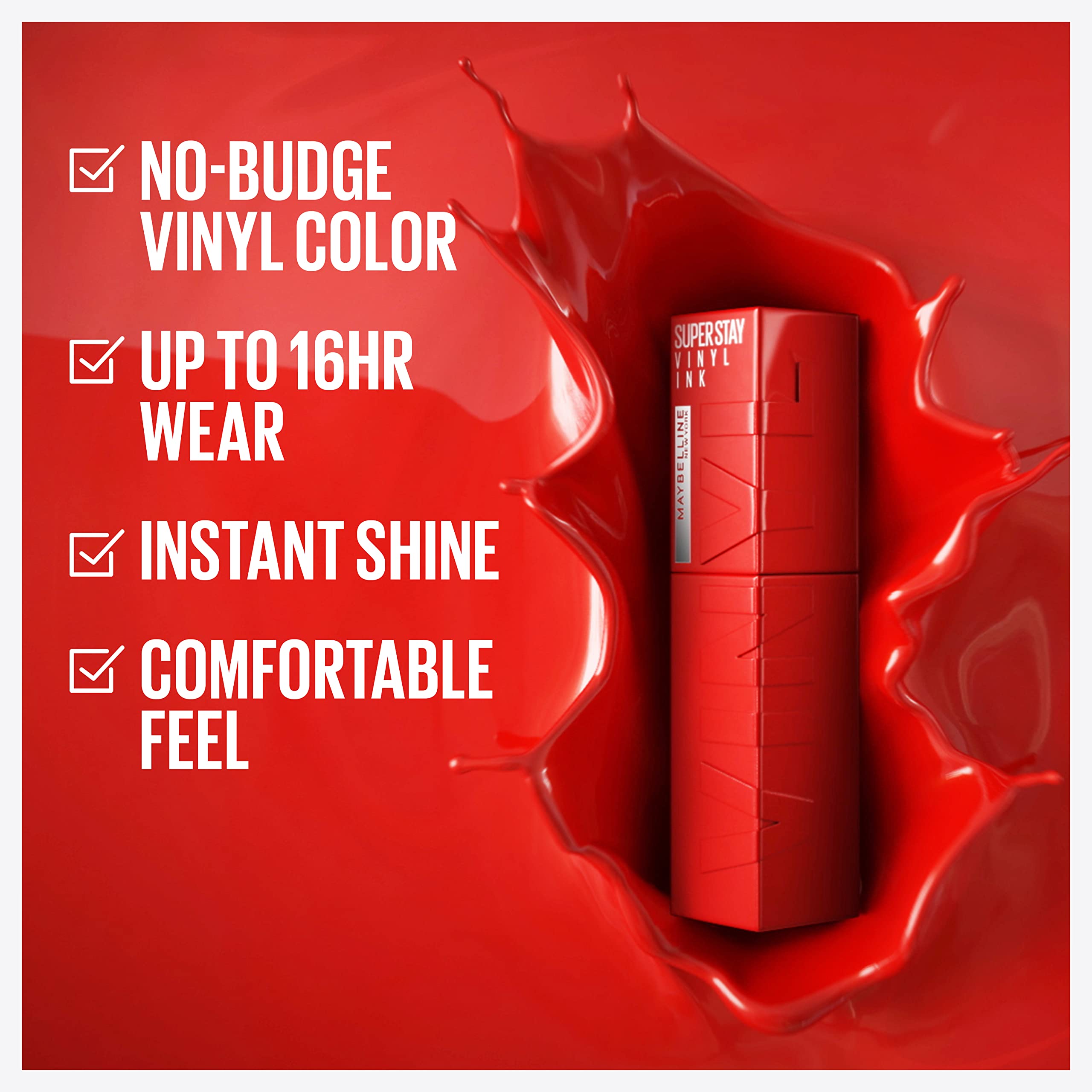 Maybelline Super Stay Vinyl Ink, agita antes de aplicar para color uniforme y duradero.