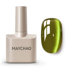 MAYCHAO gel ojo de gato Aurora Green en botella para uñas con acabado magnético.