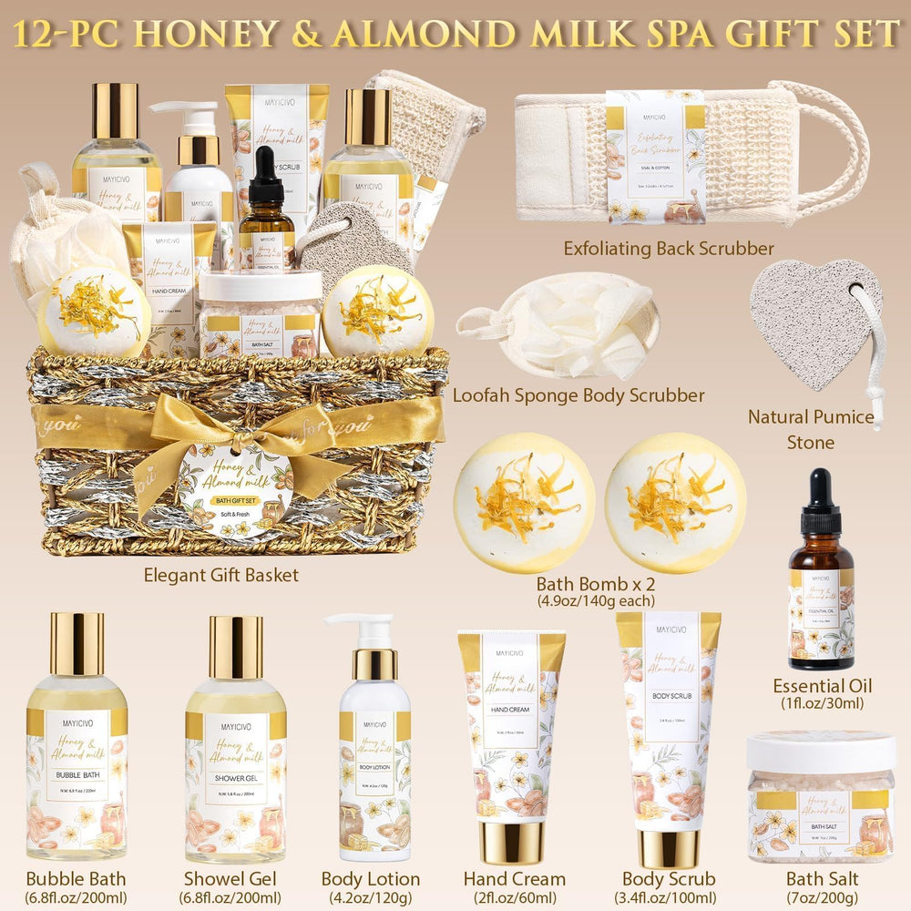 MAYICIVO set-bano-spa-miel-almendra ideal para un cuidado diario