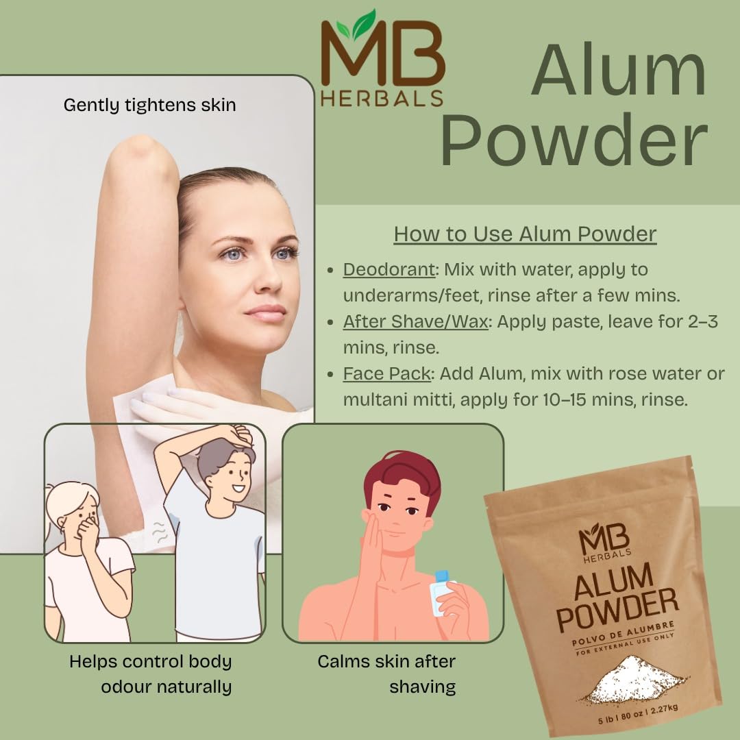 MB Herbals Polvo de alumbre para baño de pies, desodorizante suave.