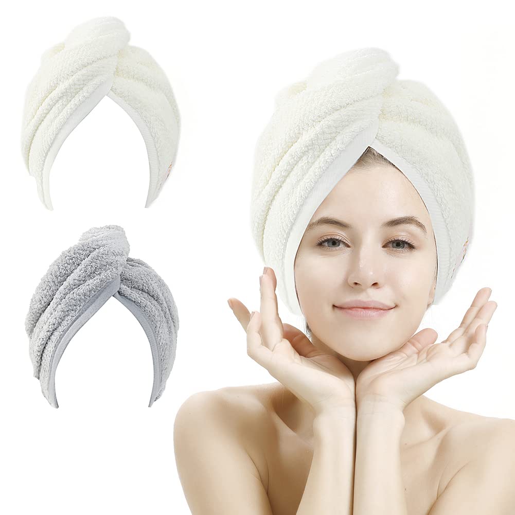 Toalla para cabello M-bestl de microfibra absorbente, dos toallas en beige y gris, secado rápido.