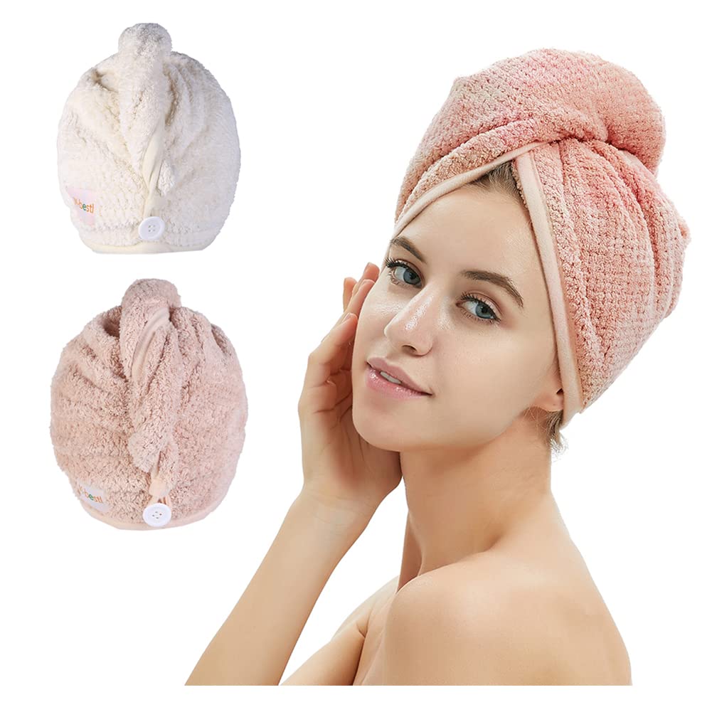 La mbestl-toalla-cabello-microfibra-rosa facilita secado rápido y suave.