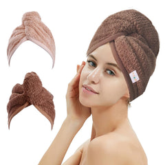 M-bestl turbante cafe para secar el cabello con botón