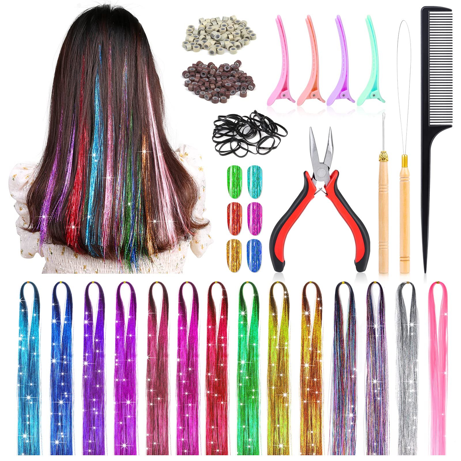 Kit de tinsel para cabello Mckanti con 14 colores para estilo diario