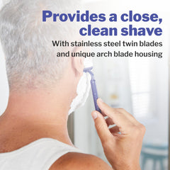 McKesson disposable razor side profile showing contoured safety cap and ribbed handle for control