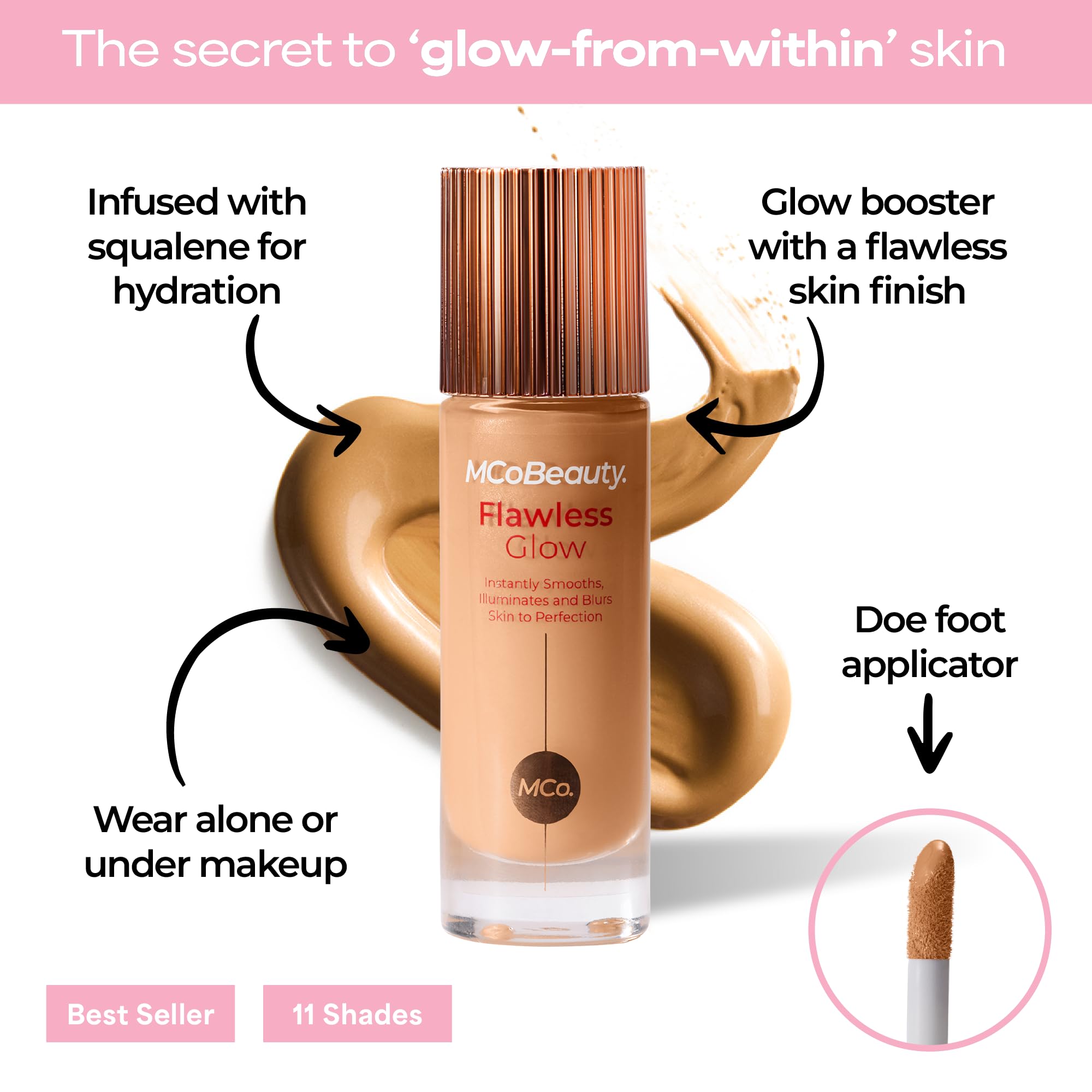MCoBeauty Flawless Glow under foundation priming creates radiant base.