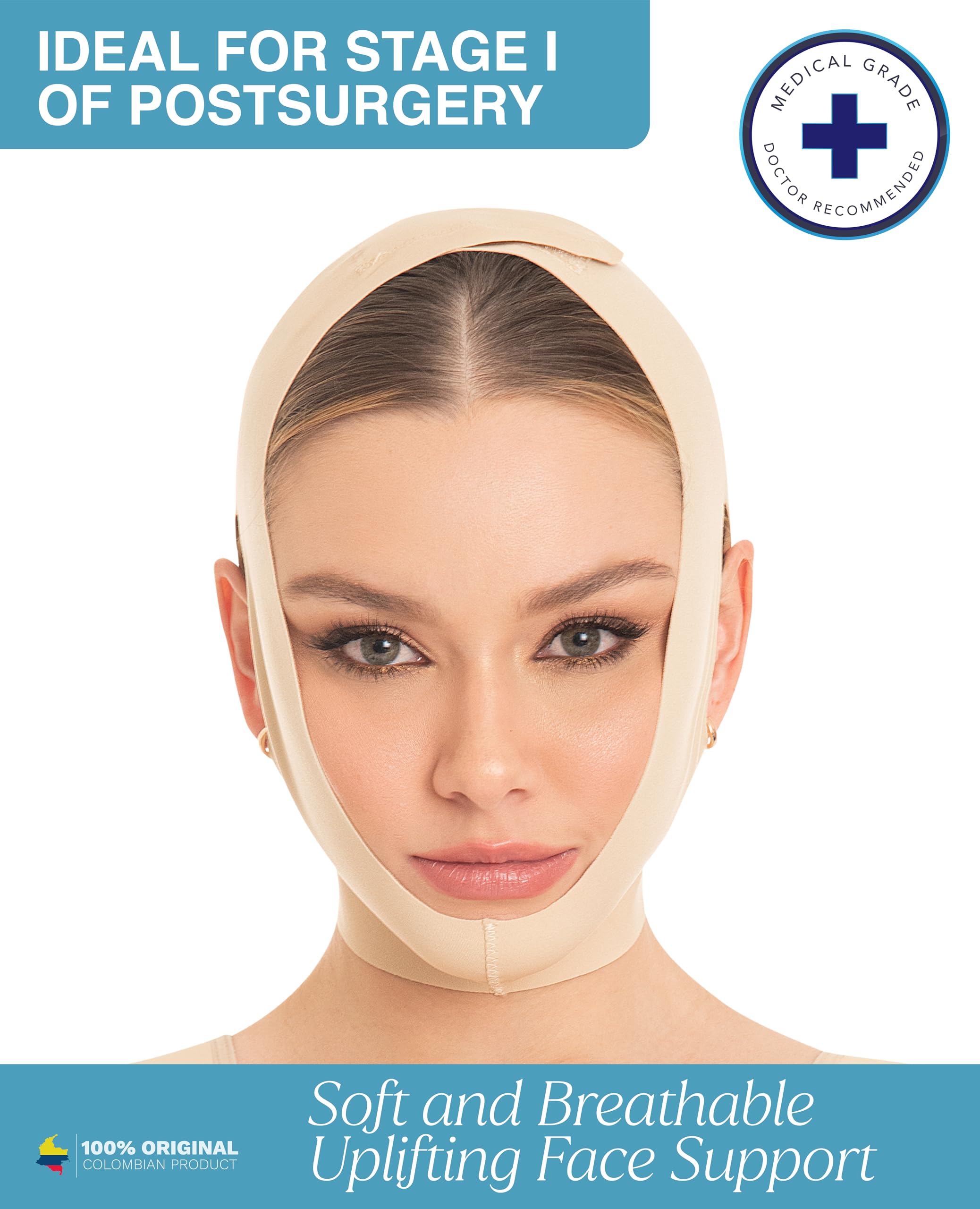 M&D cinta mentonera postquirúrgica: soporte estable para contorno facial.