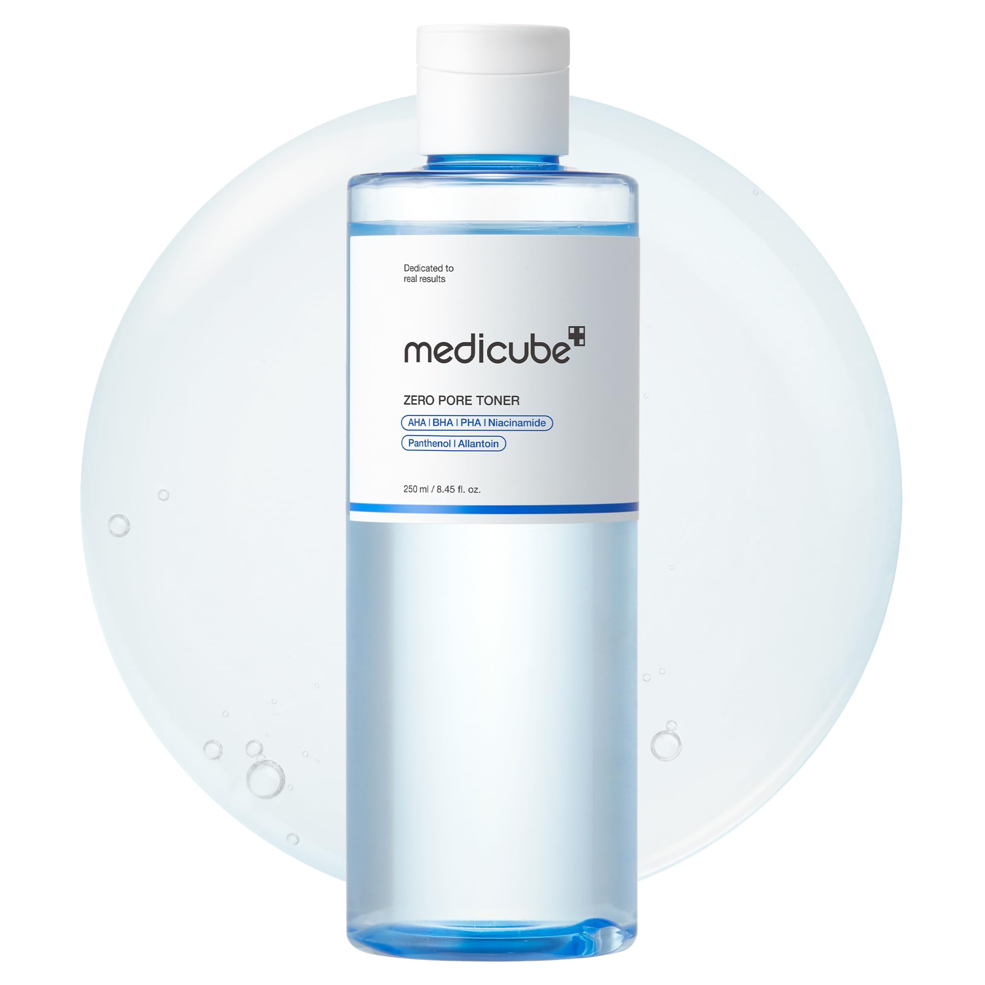medicube Zero Pore Toner, botella azul, hidratación rápida para la piel.