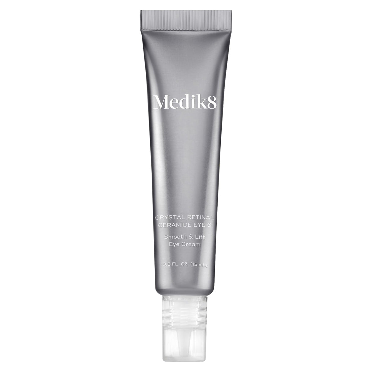 Medik8 Crystal Retinal Ceramide Eye 6, botella, crema para ojos suave y fácil de usar.