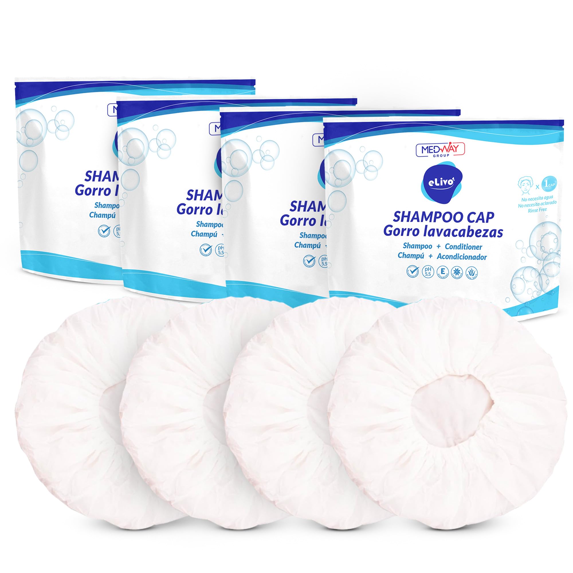 MedVance Gorro champú sin enjuague: empaque 4-pack para uso rápido.