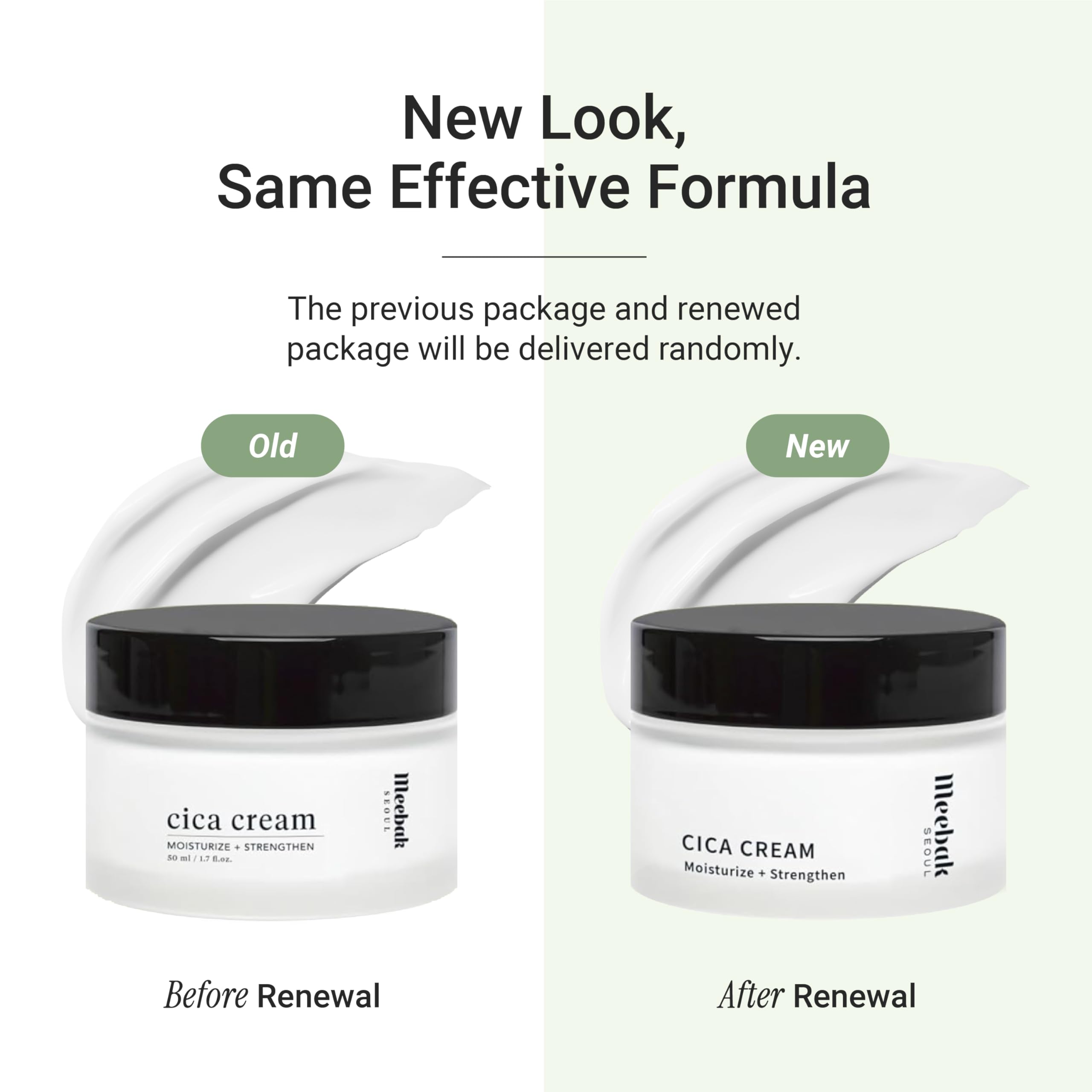 Meebak Cica Cream packaging display emphasizing sleek Korean skincare.