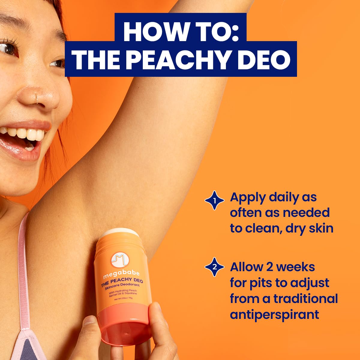 Megababe Peachy Deo, aplicación rápida para rutinas ocupadas.