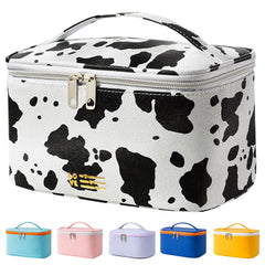 Meiyuuo bolsa de maquillaje grande con patrón vaca, ideal para viajes.