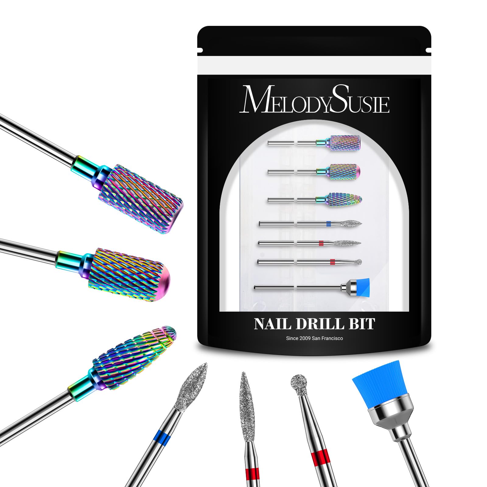 MelodySusie bits para taladro de uñas, conjunto de 7 piezas carburo y diamante.