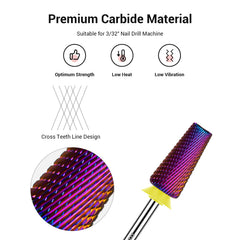 MelodySusie bit carburo YG6X, vista lateral, desbaste suave para uñas naturales.
