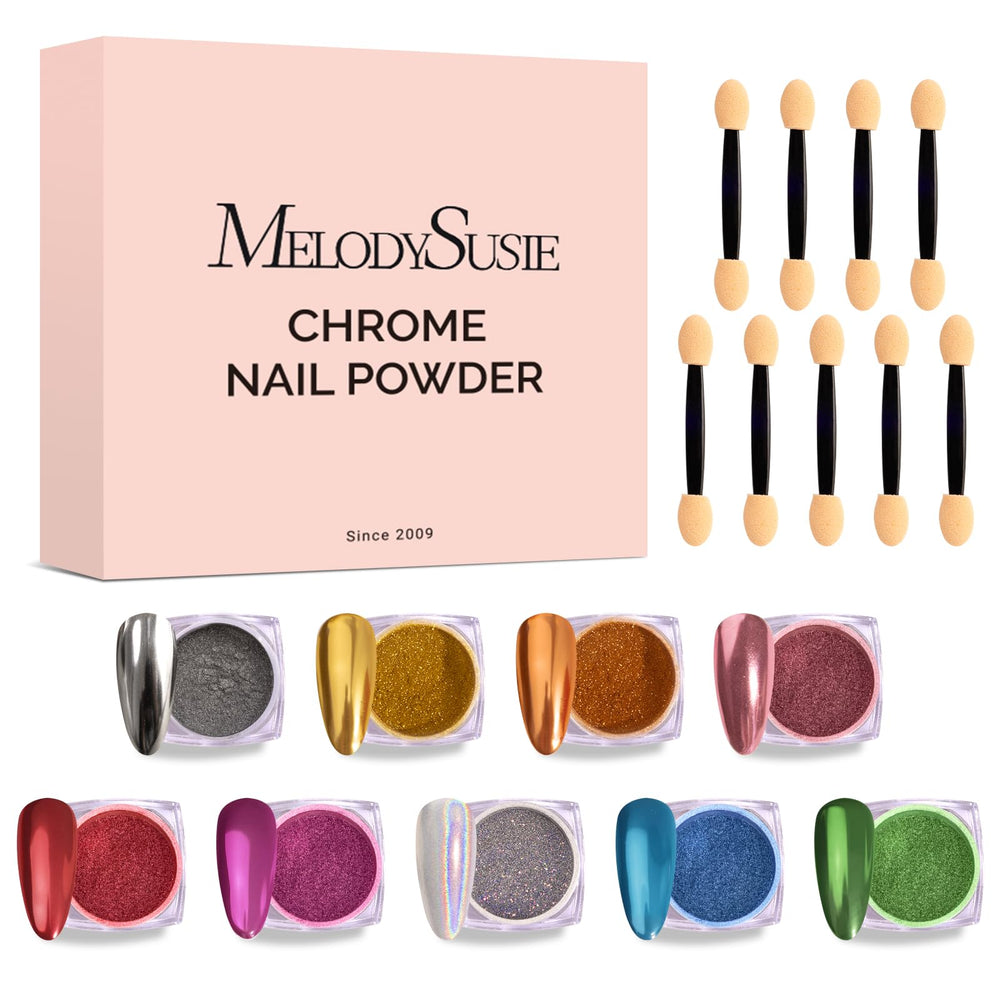 Este MelodySusie kit polvo cromo para uñas ofrece efecto espejo con 9 piezas.