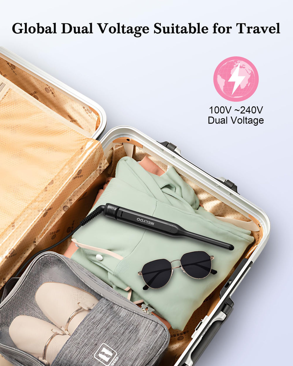 MELYDO plancha ligera y portátil para uso en viaje.
