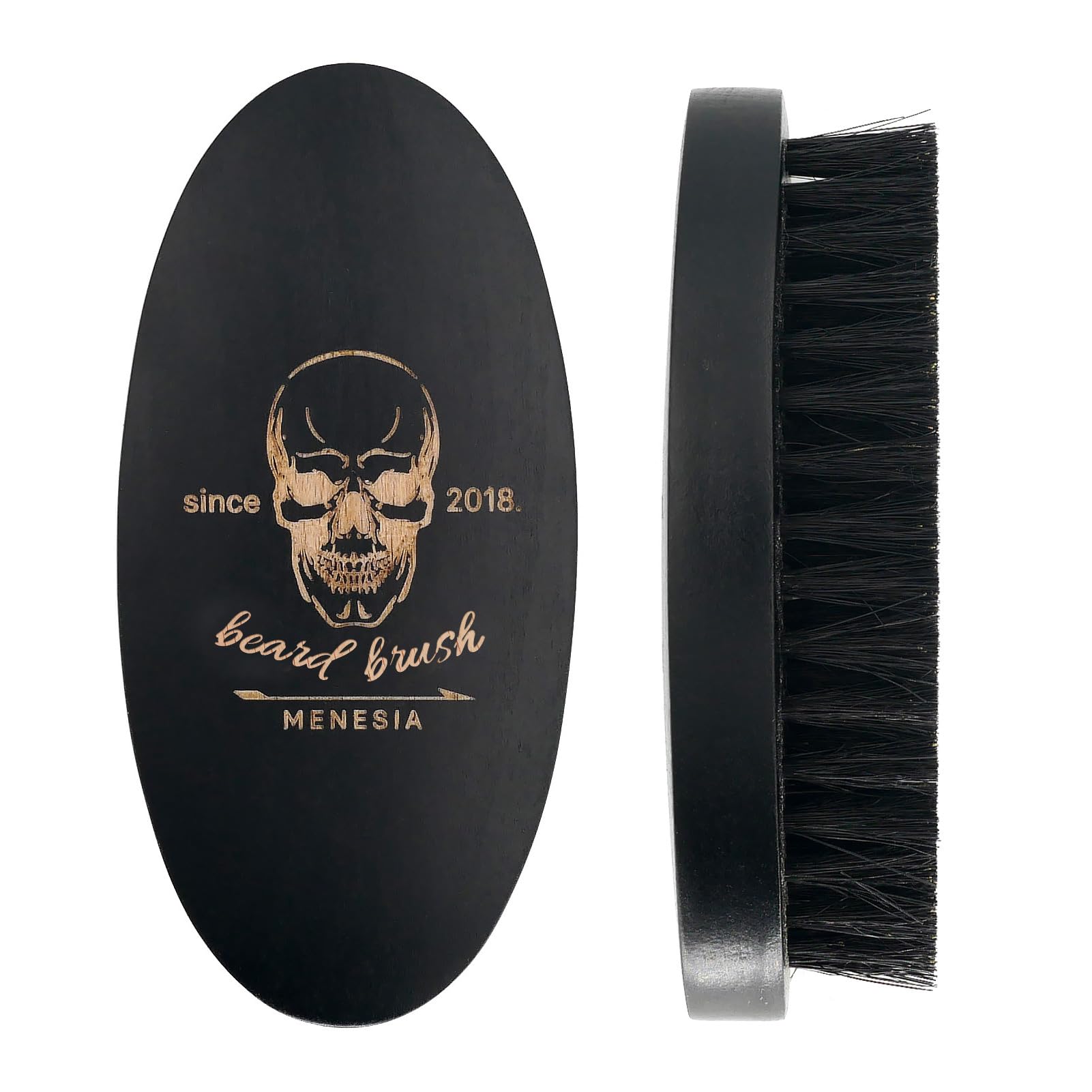Menesia cepillo barba con cerdas jabalí negro para suavizar barba y distribuir productos.