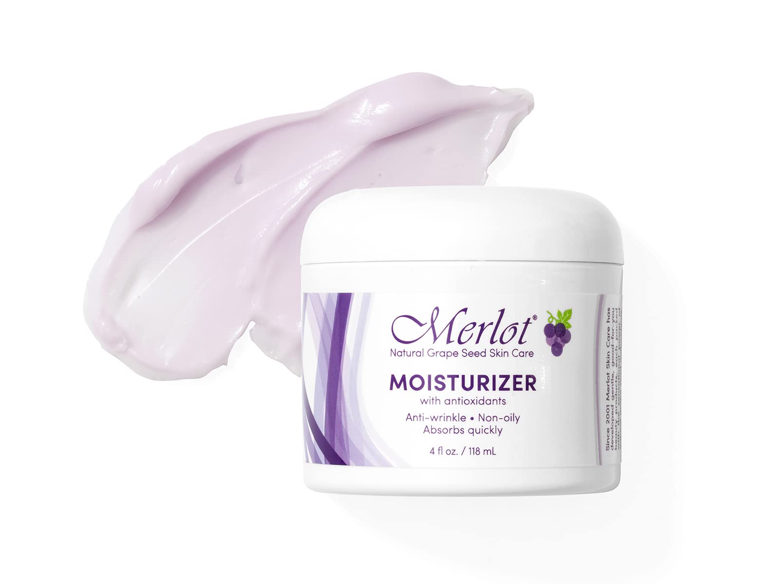 Merlot Moisturizer ingredients spread, featuring red grape seeds and aloe for soothing hydration.