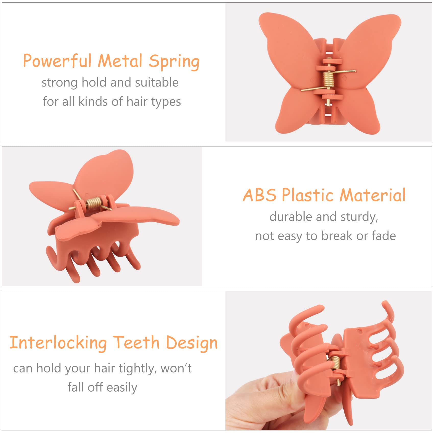 Agarre seguro con pinzas mariposa Messen para cabello grueso.