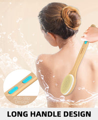Metene, cepillo de ducha con cerdas duras para exfoliar de forma efectiva.