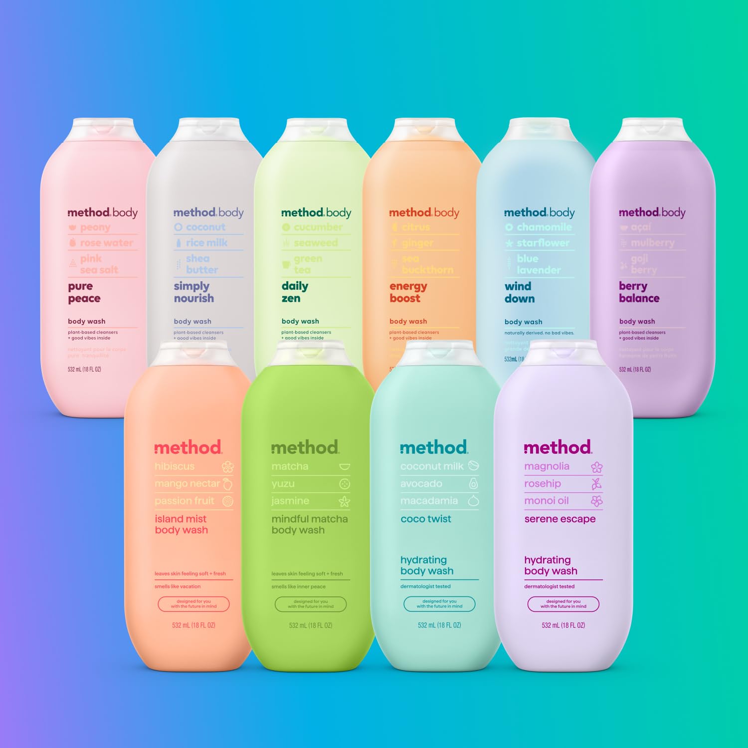 Method Body Wash Island Mist ideal para ritual de higiene diaria.