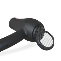 MHD Secador negro con concentrador, compacto para espacio reducido.