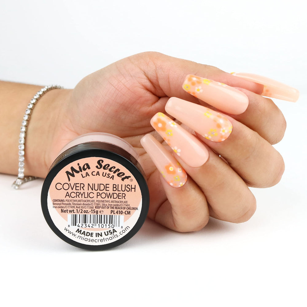 Mia Secret nail-bed extension with acrylic powder for even coverage.