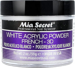 Polvo acrílico blanco de Mia Secret para uñas, ideal para cobertura uniforme.