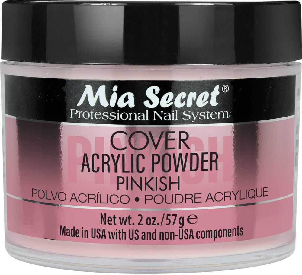 Mia Secret polvo acrílico rosado de cobertura para acabado natural.