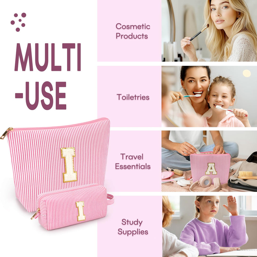 Bolsa azul mibasies de maquillaje, ideal para separar productos de aseo.