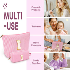 Bolsa azul mibasies de maquillaje, ideal para separar productos de aseo.