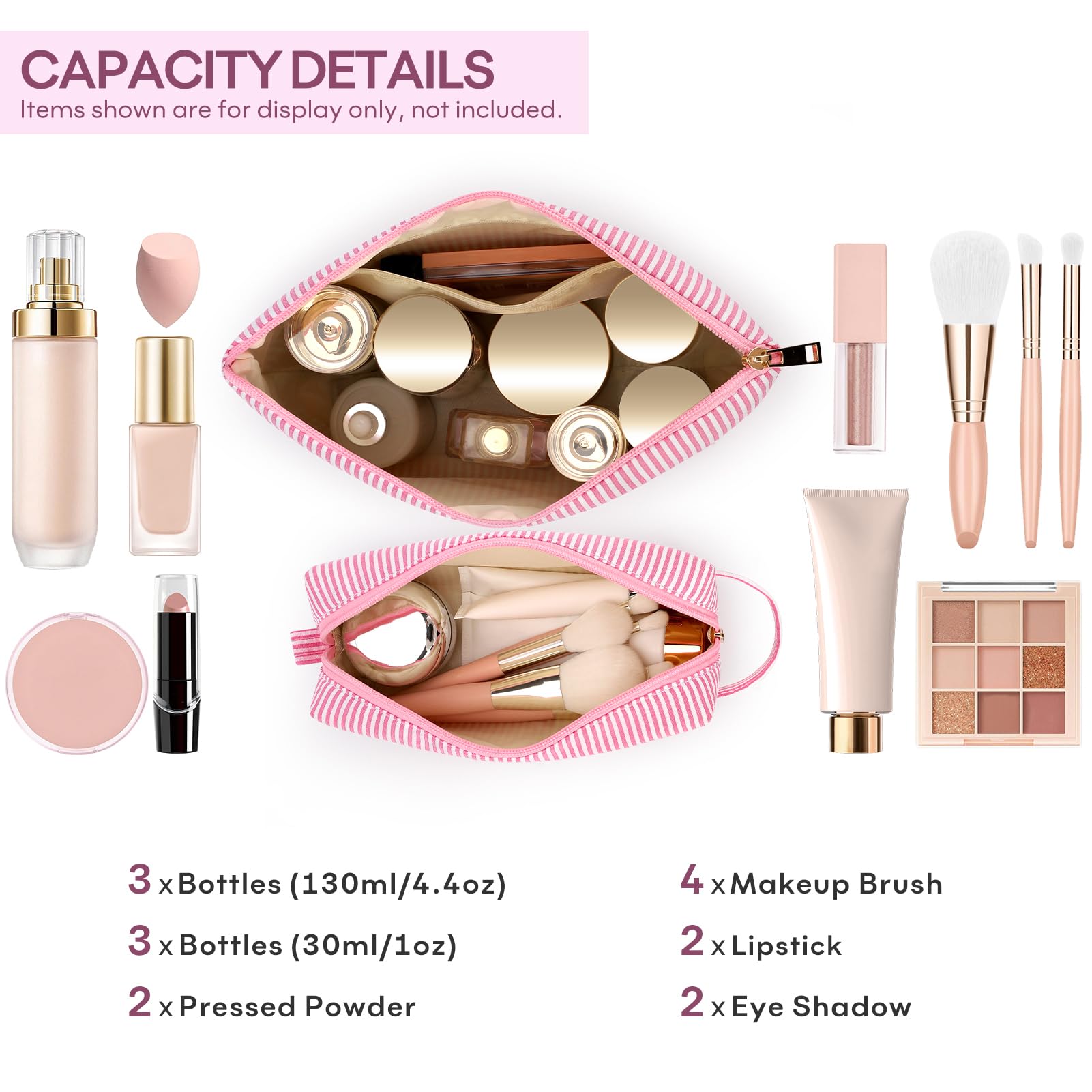 Bolsa rosa mibasies de maquillaje, opción personalizable para regalo.
