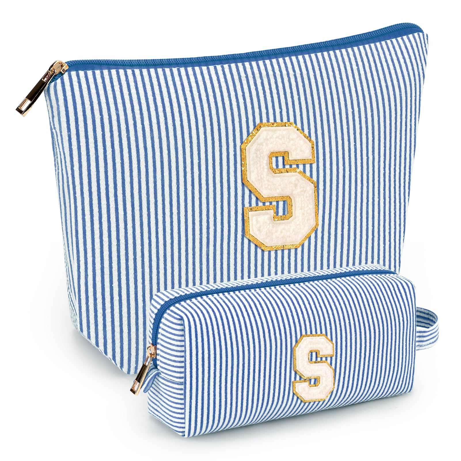 Mibasies dos bolsos de maquillaje azul, ideal para viajar y organizar cosméticos.