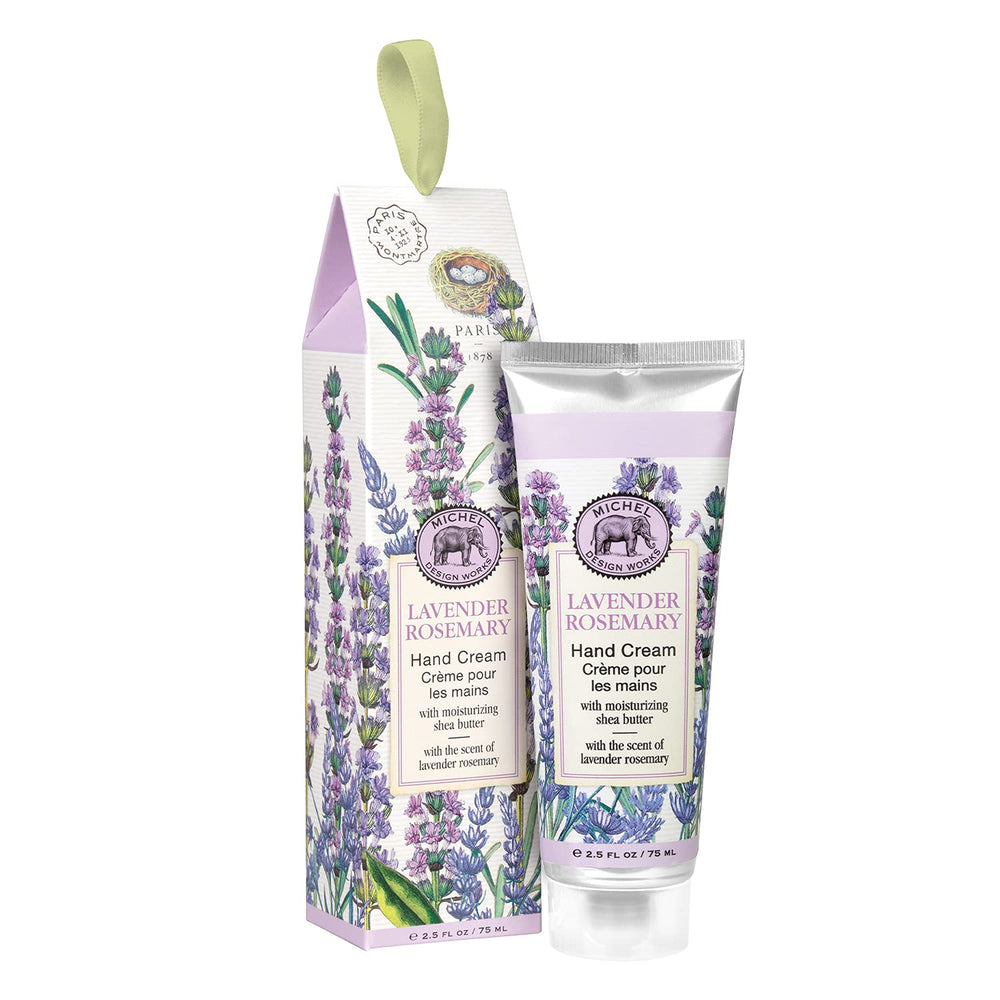 Michel Design Works crema de manos Lavanda Romero, envase compacto para uso diario.