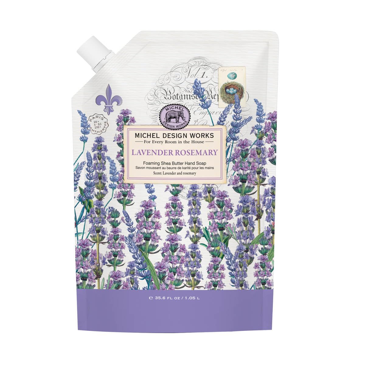 Michel Design Works Lavender Rosemary Foaming Hand Soap Refill bottle for easy, moisturizing cleansing