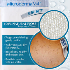 MicrodermaMitt: mano aplicando exfoliante en la ducha para limpieza suave