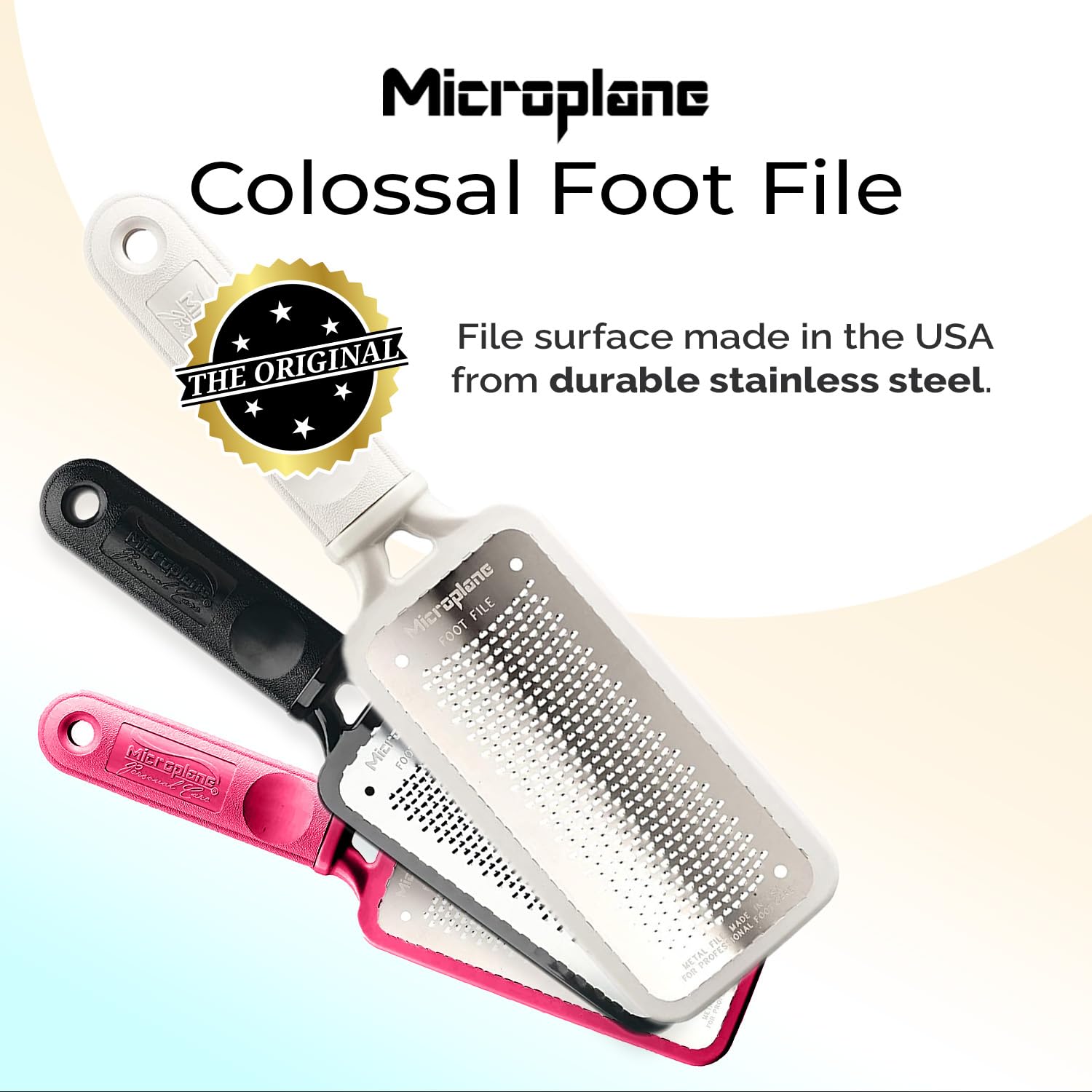 Microplane Colossal, mango suave, diseño ergonómico para uso cómodo.
