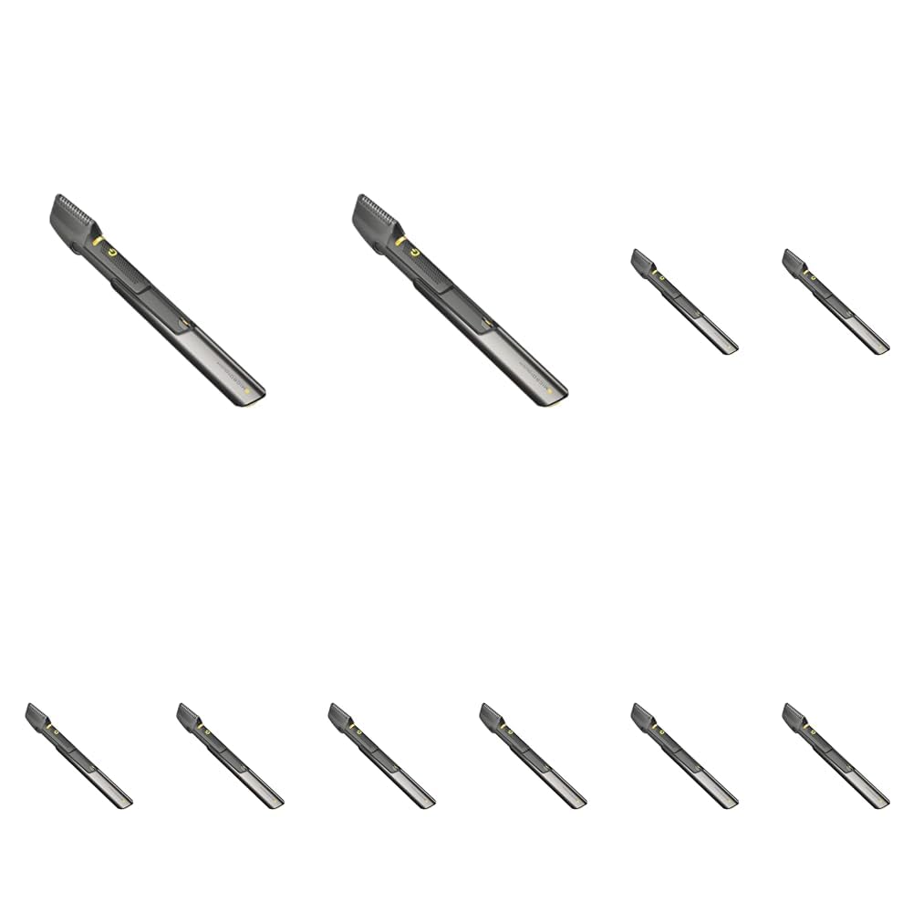 MicroTouch Titanium Trim, vista frontal con accesorios, facilita un corte preciso en casa.