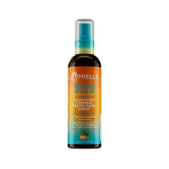 Protector térmico de Mielle Organics en botella para cabello suave y protegido al peinado.