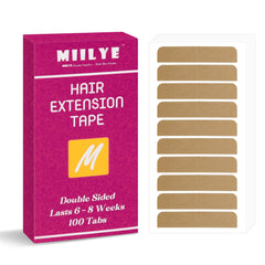Cinta MIILYE para extensiones de cabello con adhesión doble cara y 100 pestañas para fijación duradera.