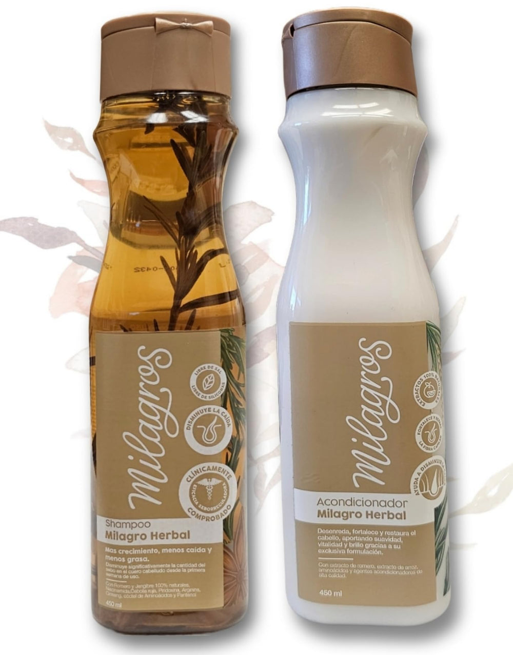 Milagros Shampoo Herbal en botella con romero y jengibre para revitalizar el cabello