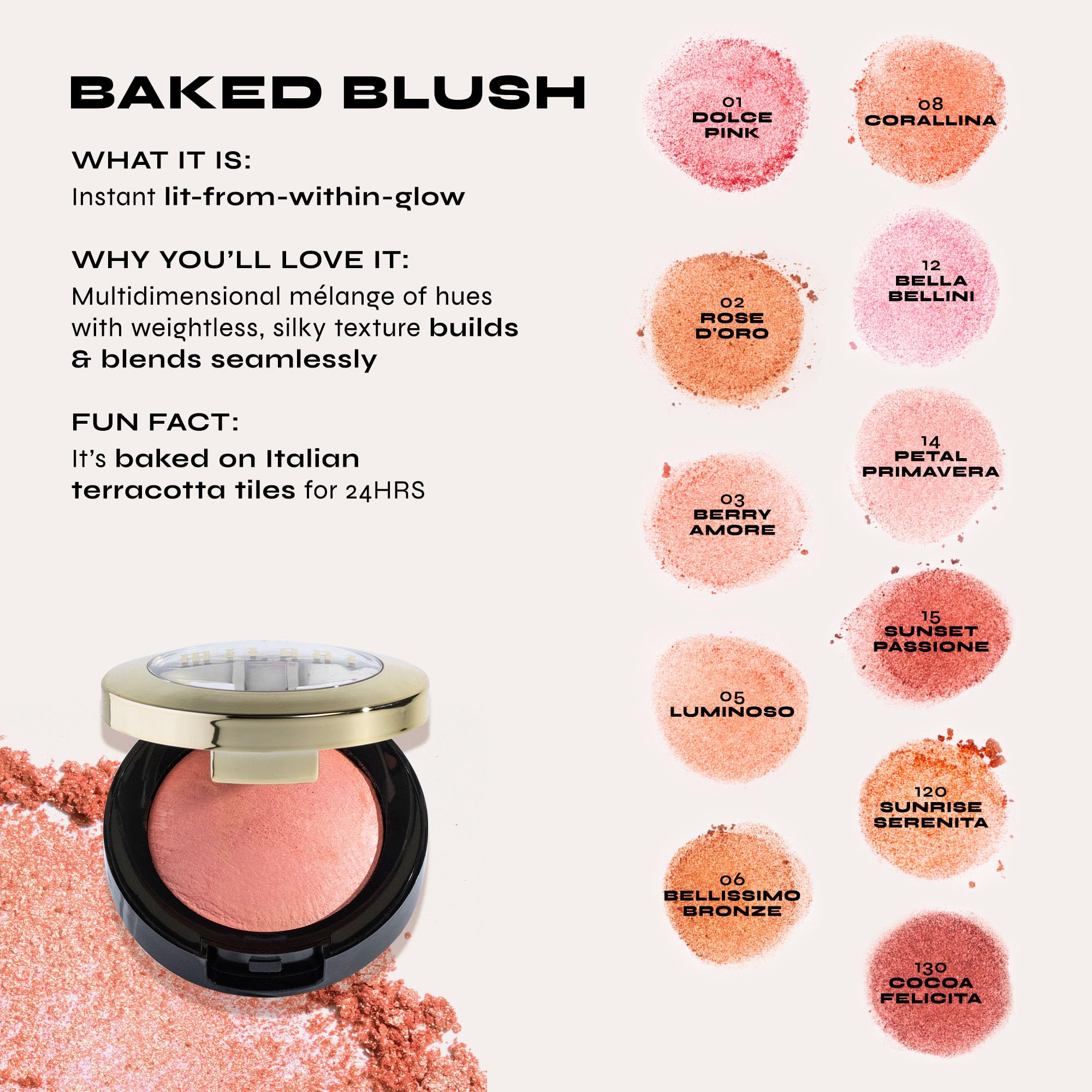 Milani Baked Blush Corallina: acabado mate para contraste suave.