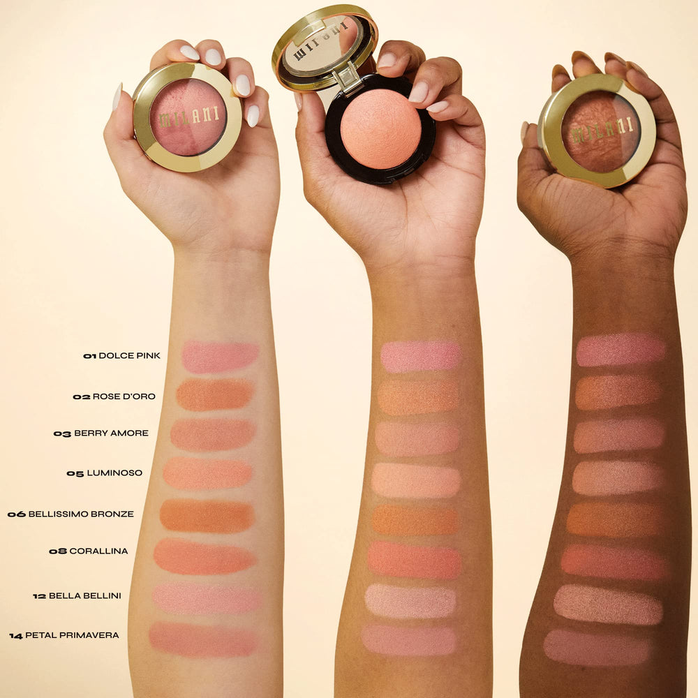 Milani Baked Blush Corallina: brillo sutil para piel fresca.