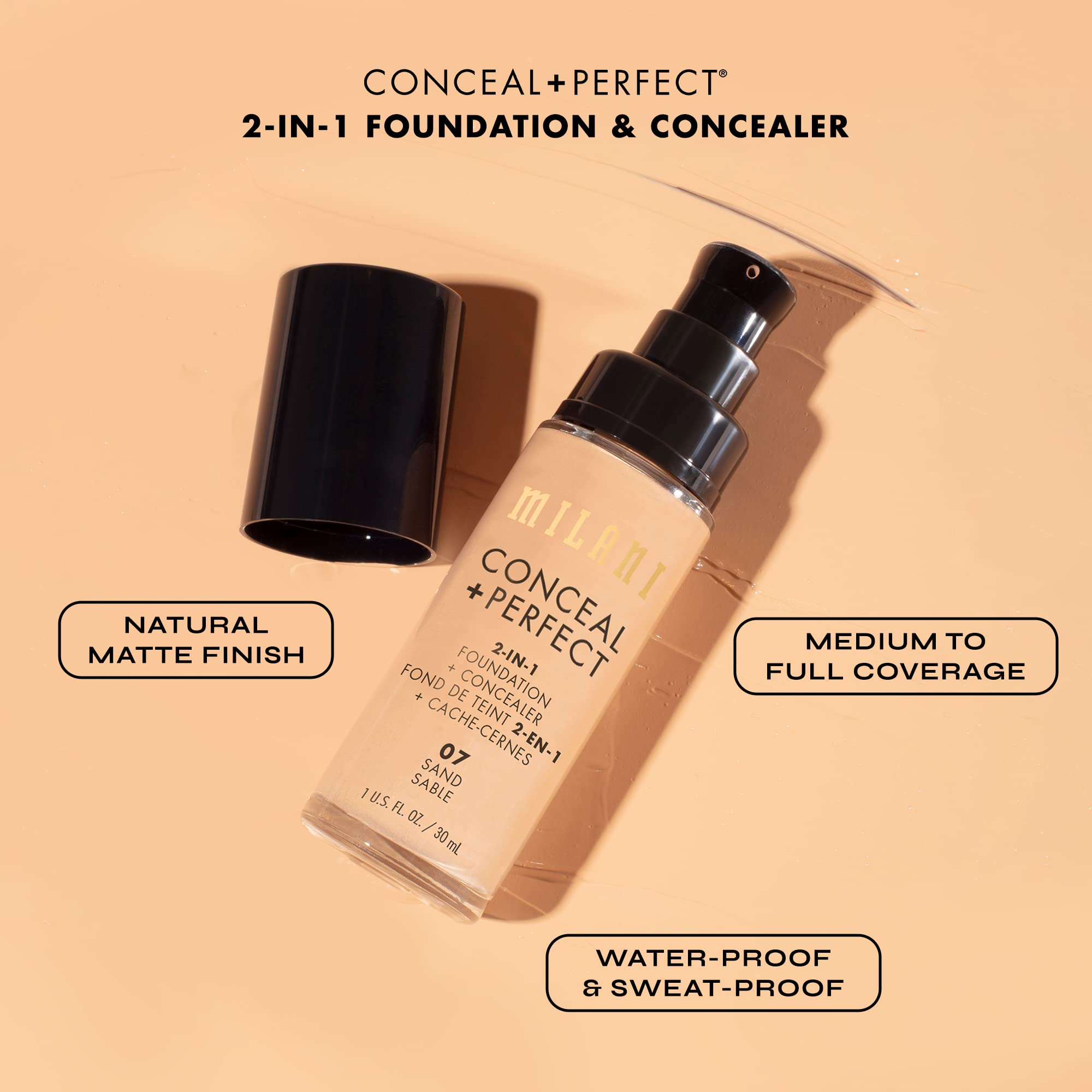 Paleta de 29 tonos Milani Conceal + Perfect para encontrar tono ideal.