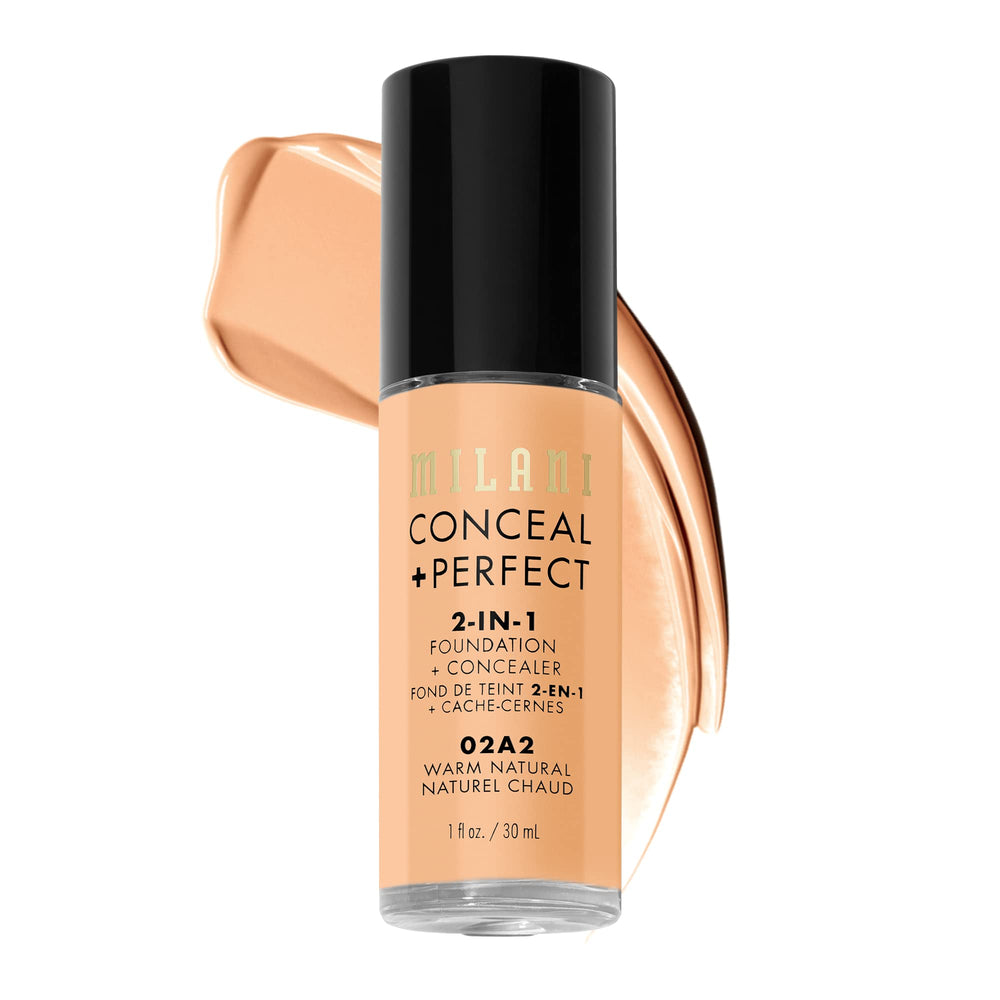 Milani Conceal + Perfect botella de base con cobertura duradera para tono natural.