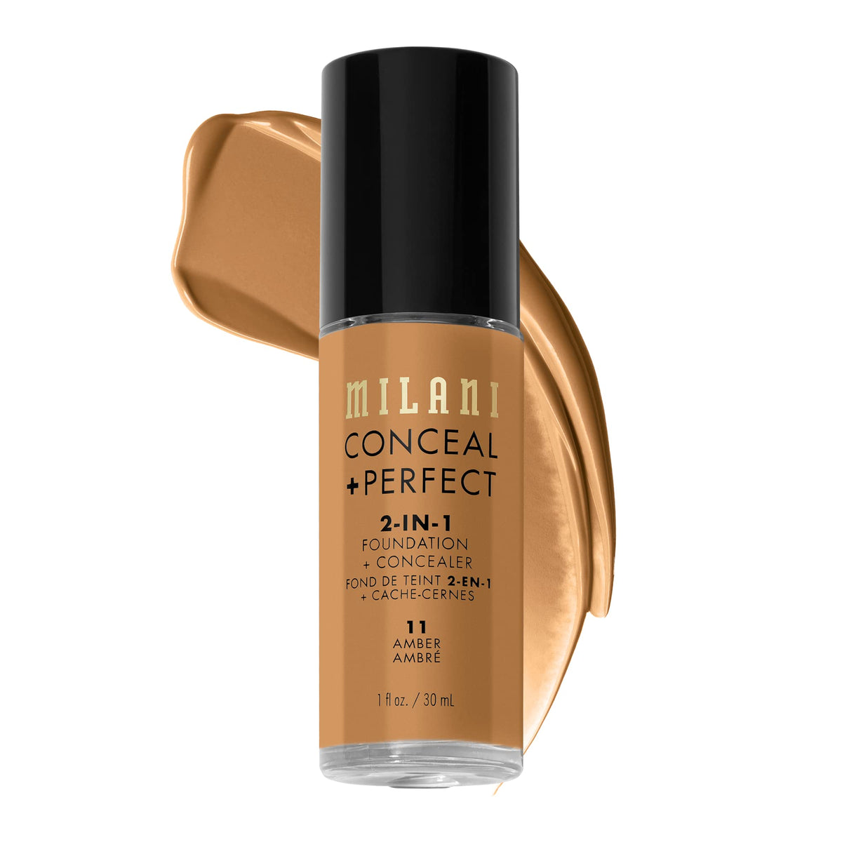 Milani Conceal + Perfect Amber en bote, cubre manchas para tono uniforme.