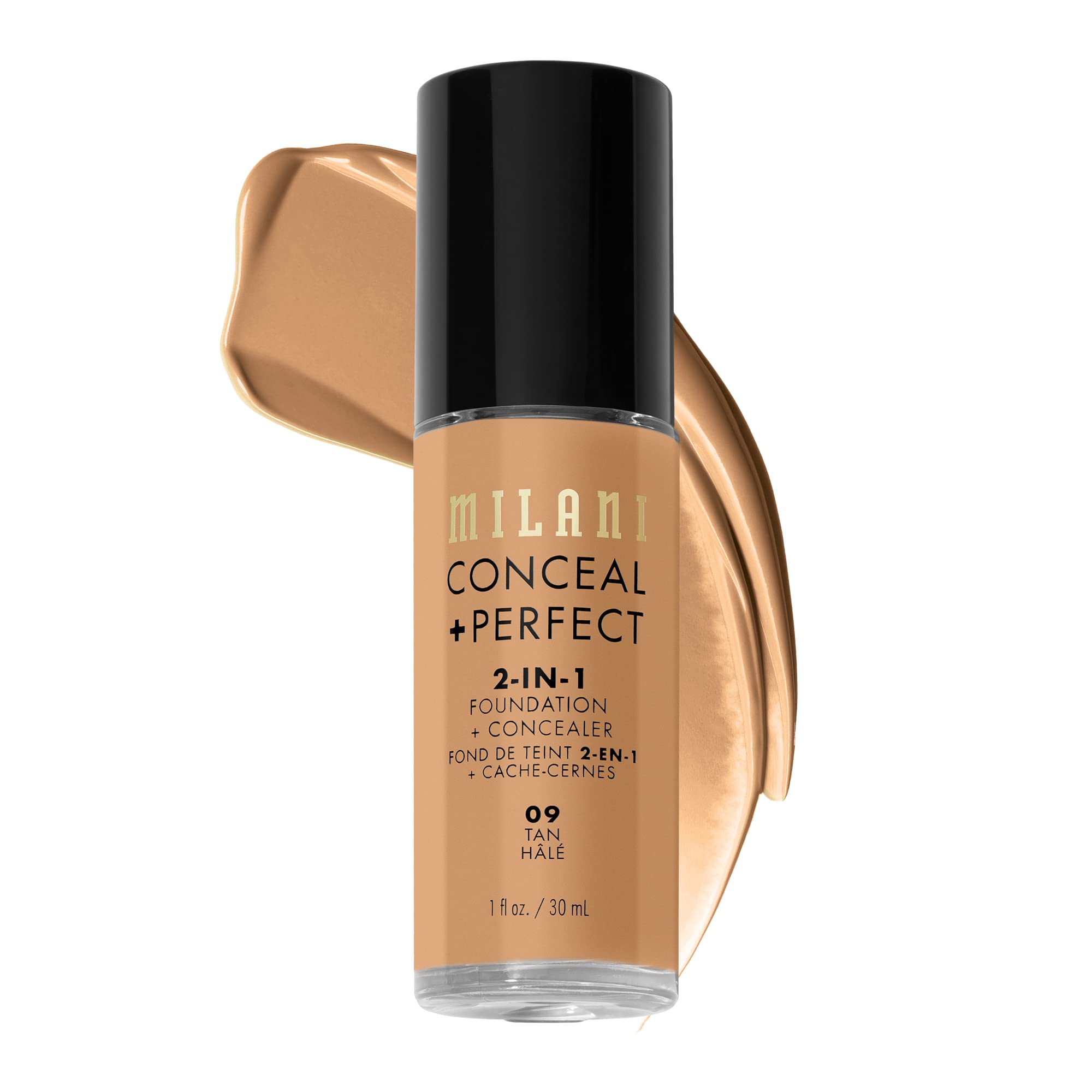 Milani Conceal + Perfect fundación-corrector tan para tono uniforme y cobertura natural.