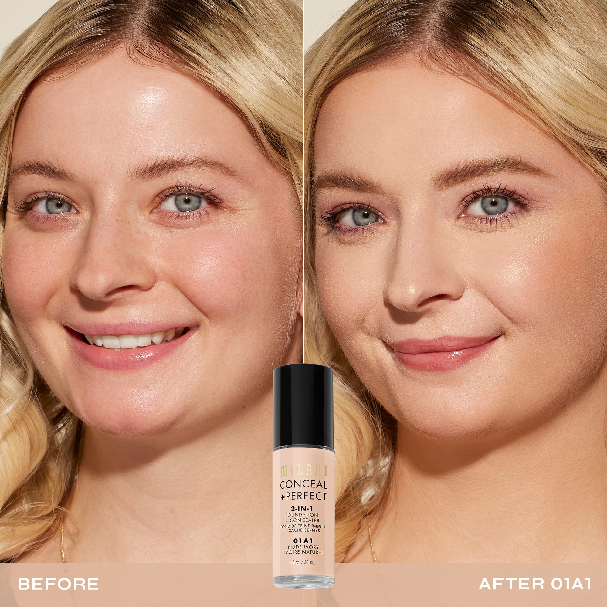 Textura cremosa de Milani Conceal + Perfect para un acabado natural.