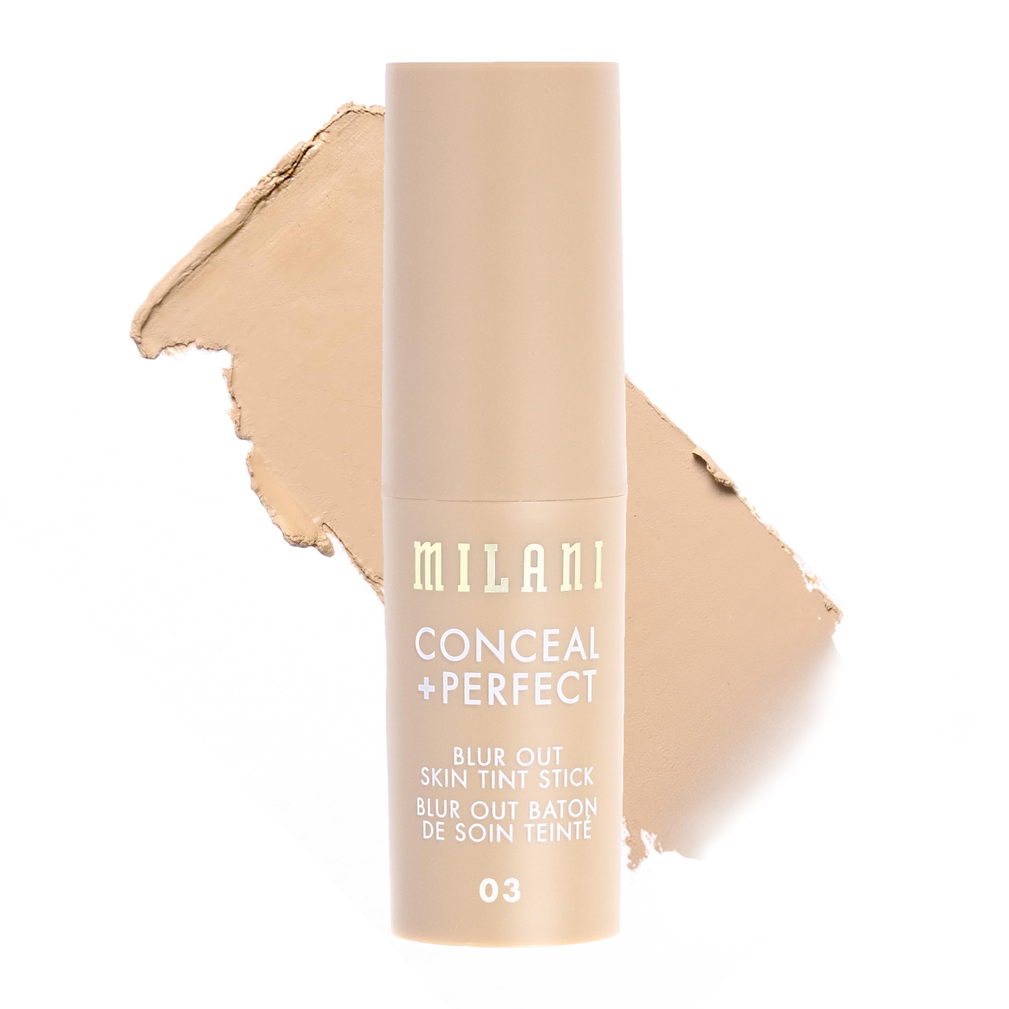 Milani Conceal + Perfect Skin Tint Stick, aplicación suave para un look natural.